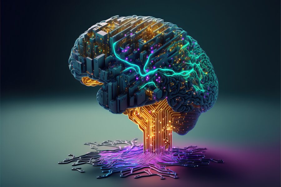 Illustration about the human brain and computer.