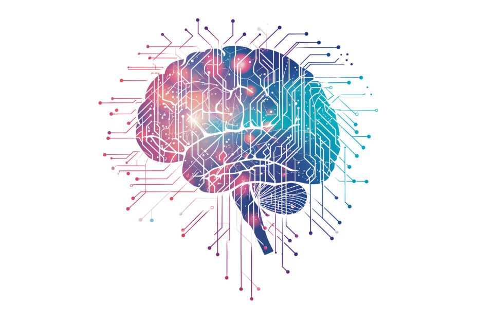 AI brain cut out. Colorful ai brain illustration on transparent background