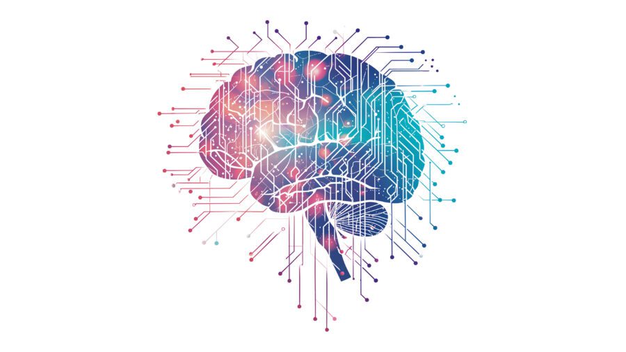 AI brain cut out. Colorful ai brain illustration on transparent background