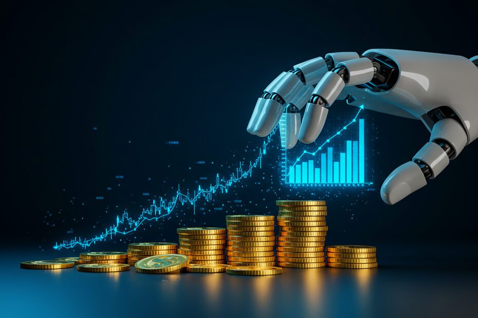 AI Robotic Hand Growing Gold Coins Financial Growth Investment Success